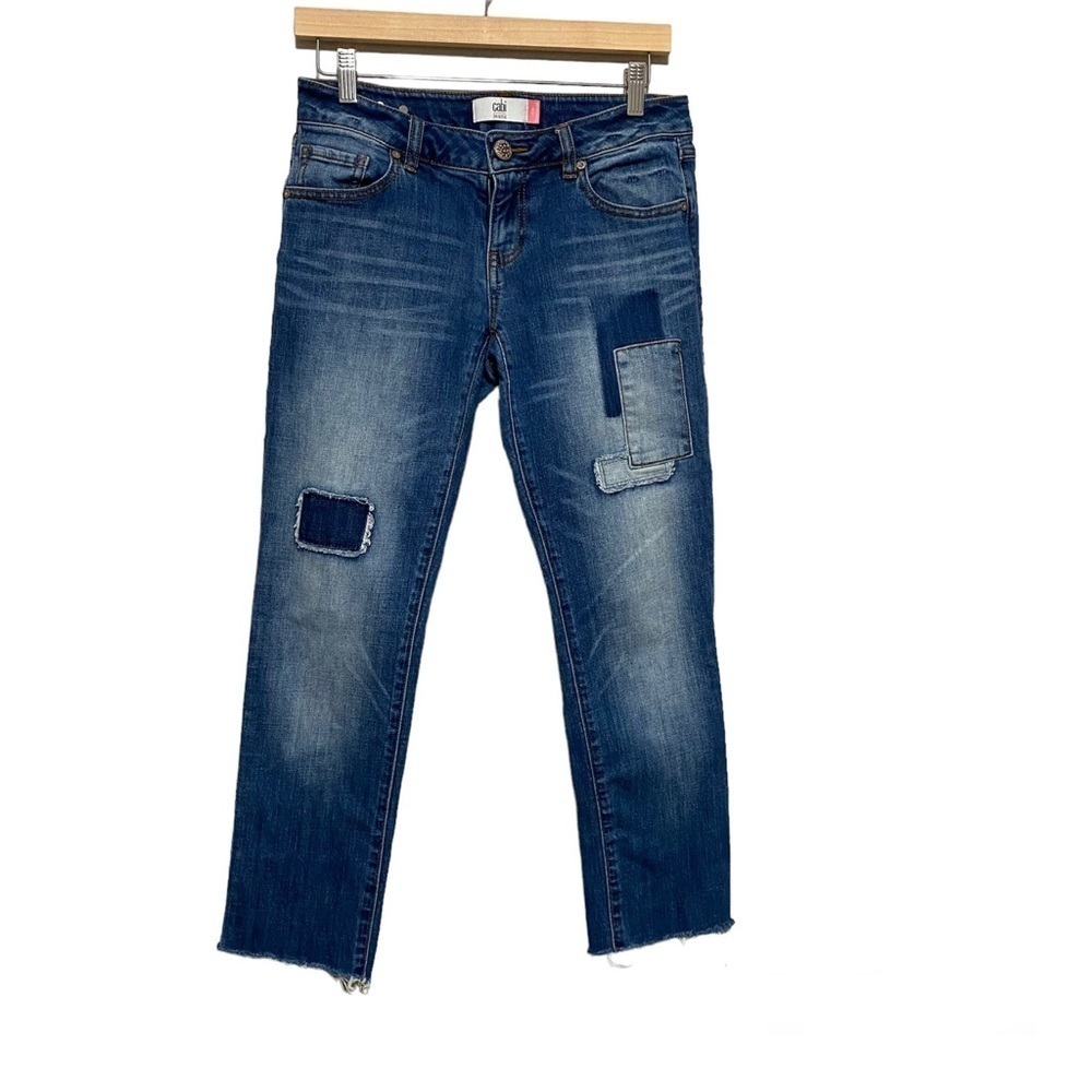 CAbi Slim Boyfriend Patchwork Raw Hem Jeans